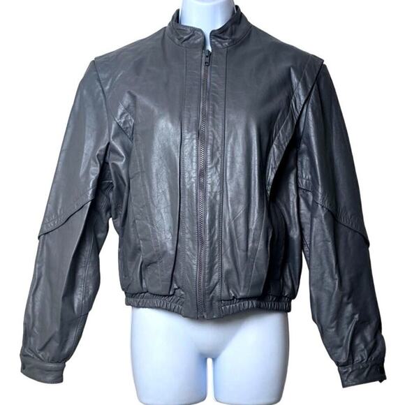 Vintage Wilsons Gray Leather V Jacket Detachable Plush Liner Women's 12 (Small) - Picture 1 of 9